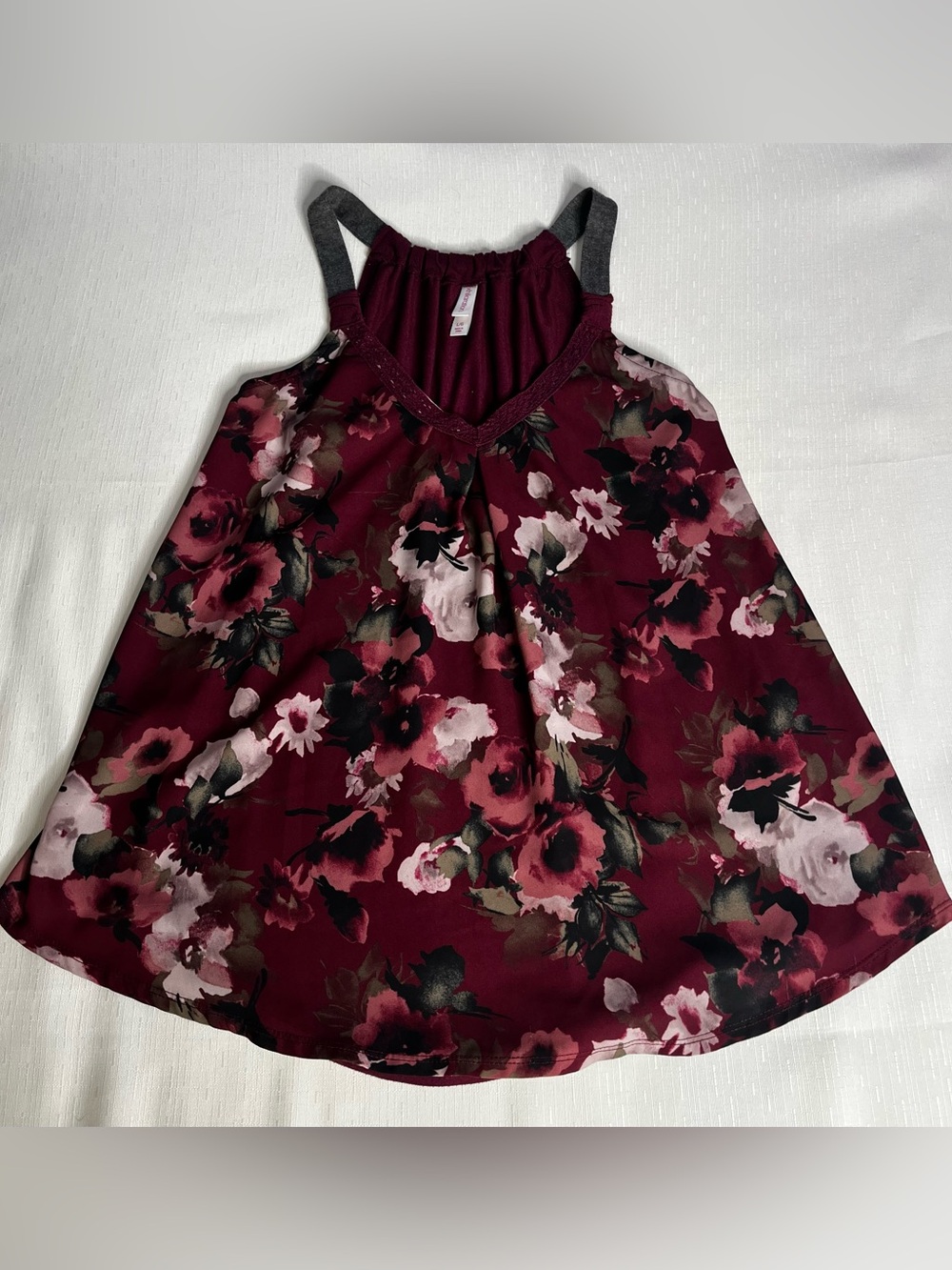 Xhilaration Burgundy Floral Tank Top with Pink Accents-Size Large